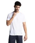 Jockey MV16 Mens Lightweight Microfiber Solid Round Neck Half Sleeve T-Shirt with Breathable Mesh_White_S
