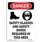 OSHA Danger Sign - Safety Glasses and | 10 Pack of Decals | Protect Your Business, Construction Site, Warehouse & Shop Area | Made in The USA