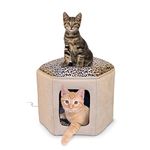 K&H PET PRODUCTS Thermo-Kitty Sleephouse Heated Pet Bed Tan/Leopard 12" x 17" 4W (3891)