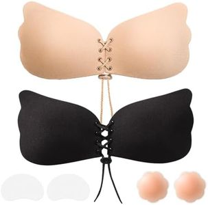 Sticky Bra Push Up–Adhesive,Invisible,Sticky on Silicone,Strapless Backless Bra,Reusable Bras for Large Breasts Women