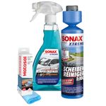 SONAX Monsoon Care Kit - Xtreme Glass Clear, 500ml Xtreme Clear View 250ml, Motosol Microfiber Cloth Glass & Interior | Streak-Free Visibility Rain & Fog | Windshield Cleaning Liquid Shampoo