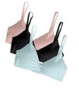 Trishazy Women Cotton Everyday Lightly Padded Wire Free Bra Free Size 28 to 34 (Pink-Black-Sky)