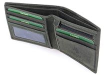 VISCONTI - Men's Small Bifold Leather Wallet - RFID Protected - 6 Credit Card Slots, Note Section & Coin Pocket - Gift Boxed - 707 Shield - Oil Green