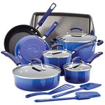 Rachael Ray 17463 Bright Non-Stick Cookware Set, Pots and Pans, Aluminium, Blue Gradient