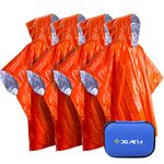 Delmera Emergency Rain Poncho, Reusable Mylar Thermal Emergency Blanket, Tough Waterproof Outdoor Survival Camping Blanket, Retains Up to 95% of Body Heat-4PCS