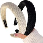 2 Pcs Wide Headbands for Women, Women's Fashion Headbands, Fashion Wool knitted headband Wide Brim Elastic Hair Hoops, Solid Color Vintage Winter Headbands for Washing Face, Sports (Black, Beige)