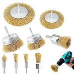 Taylor & Brown 9pc Wire Brushes Drills Set, Brass Coated Wire Brush Wheel, Cup Brush and Tube Brush Kit, 9 Sizes Metal Brushes with 1/4 Inch Shank for Cleaning Rust, Removing Paint and Cleaning Wood