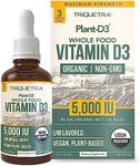 Plant-D3 Organic Vitamin D3 5000 IU - Vegan, Max Strength Sublingual Liquid D3 Drops - 200% Higher Absorption - 100% Plant-Based Cholecalciferol Form - Adjustable Dosing for All Ages (90 Servings)