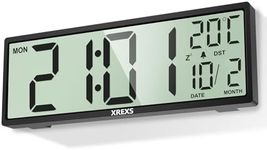 XREXS 14.5'' Large Digital Wall Clock with Jumbo Numbers, Battery Operated, Auto DST, Large Digital Clock with Day/Date/Alarm/Temperature, for Living Room, Bedroom, Desk Decor