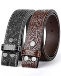 BELTROAD Western Leather Belt Strap for Men Women Cowboy Cowgirl Leather Mens Belts for Jeans Men‘s Birthday Belt Gifts 2 Pack Belts without Buckle