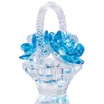 Light Blue Glass Flower Basket Ornament,Handmade Crystal Flower Figurine craft Cut Paperweight,Home Decor Tabletop Centerpiece, Birthday Gifts for Lady