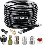 Brolteja 30M/100 FT Pressure Washer Hose,5800 PSI Pressure Washer Drain Pipe Hose Cleaning Kit with Jet Nozzle and Rotating Jet Nozzle,400 Bar Drain Jetting