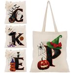 Halloween Initial Tote Bags Gifts for Girl Boy - 15"x16" Personalised Trick or Treat Bag Pumpkin Party Canvas Shoulder Bag C1 (Initial #P)