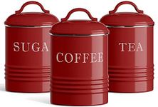 Barnyard Designs Canister Sets for Kitchen Counter, Vintage Kitchen Canisters, Country Rustic Farmhouse Decor for the Kitchen, Coffee Tea Sugar Farmhouse Kitchen Decor Set, Metal (Brick Red)