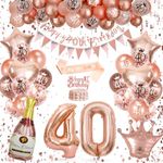 40th Birthday Decorations Women, Rose Gold Balloon Arch Kit with Happy Birthday Banner for Party Decorations Supplies Birthday Decorations with Champagne Balloon, Triangle Flag Banner