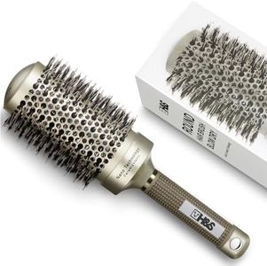 H&S Round Hair Brush - ⌀ 85mm (3.3") - Natural Boar Bristle Hairbrush for Blow Drying and Quiff Styling - Small Circlular Roll Brush for Women and Men - Gold