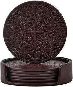 Drink Coasters,PU Leather Bar Beer Beverage Coasters for Drinks Set of 6 with Holder Coasters for Wooden Table Coffee Table Absorbent Drink Coasters,Easy Clean Cup Coasters Easter Housewarming Gifts