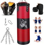 Prorobust Heavy Boxing Bag, Unfilled Punching Bag Set with Boxing Gloves, Chain, Ceiling Hook for MMA, Kickboxing, Muay Thai, Karate, Taekwondo (4ft, Red)