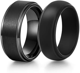 VNOX 2PCS Mens Wedding Band Set Silicone Tungsten Rings for Men，8mm Black Ring Promise Engagement Anniversary Bands Comfort Fit Size 12
