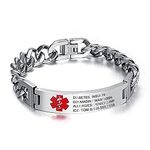 Lam Hub Fong 7.5 or 8.5 Inches Free Engrave Emergency Medical Bracelets for Men Women Alert ID Bracelets For Adults Titanium Steel Medical Alert Bracelets (Silver + woman)