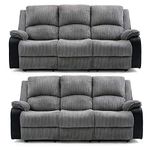 More4Homes POSTANA HIGH BACK JUMBO CORD FABRIC RECLINER 3 + 2 + 1 SOFA ARMCHAIR SET SUITE (Grey, 3 + 3)