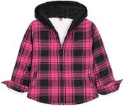 Girls Sherpa Fleece Lined Zip Up Hooded Plaid Flannel Shirt Jacket Shacket Warm Hoodie Sweatshirt Hot Pink L 10-12