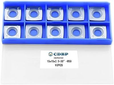 CDBP 15mm Square with 2"Radius Carbide Inserts Cutters 15×15×2.5 mm-R50 Replacement for Lathe Woodturning Tools, Carbide Turning Cutter, 10 PCS