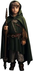 VZQI Green Renaissance Costume for Boys - Kids Medieval Cloak With Hood Halloween Ranger Wizard Elven Hooded Cape Robe M