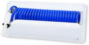 T-H Marine Coiled Washdown Hose System - 25' Wash Down Hose, Nozzle, Holder, 5' Supply Hose, and Brass Fittings - Kink Free Design and Compact Storage - Blue