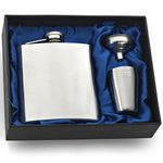 Personalised Engraved 6oz Hip Flask Gift Set, with Funnel and Four Cups in Presentation Box - Genuine 'Charles Hendon'