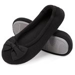 Ladies' Comfy Cotton Knit Memory Foam Ballerina Slippers Light Weight Terry Cloth House Shoes w/Stretchable Heel Design, 5/6 UK, Black