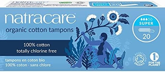 Natracare Non-Applicator 100% Organic Cotton Tampons, Super, Totally Chlorine Free, Biodegradable and Compostable (1 Pack, 20 Tampons Total)