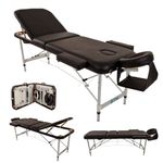 BTM Massage Table Couch Bed Professional Tattoo SPA Reiki Portable Folded 3 Section with Premium PU Leather and 5 cm High Density Multi-Layer Foam Headrest Arm Support and Carrying Bag Black (White)