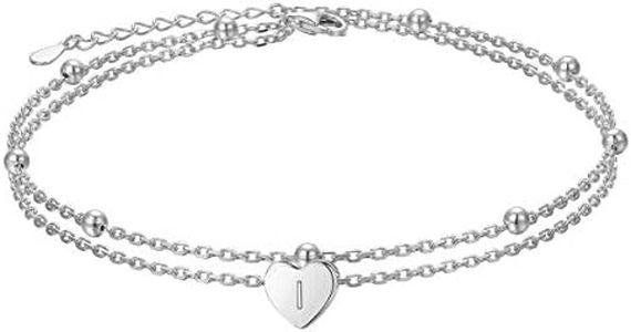 Initials Anklet for Women S925 Sterling Silver Adjustable Foot Ankle Bracelet with Letter, 9 inch, Sterling Silver , Cubic Zirconia