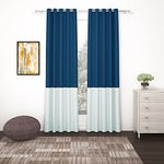 Story@Home Blackout Door Curtains 7 Feet Long Set of 2 Room Darkening Plain Print Opaque 2-Tone Room Darkening Curtain for Living Room, Bedroom, Hall, 118 x 215 cm, Blue-Silver