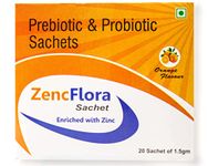 CureZen ZencFlora Prebiotic and Probiotic Sachets | Enriched with Zinc | Intestine Immunity and Healthy Gut | Tasty Orange Flavor | 20 Powder Sachets per Box