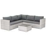 Bravich Fully Assembled Grey Rattan Garden Furniture Corner Lounge Set (7-8 Seater) - 4Pcs Rattan Sofa with Table. Outdoor Corner Sofa Garden Furniture. Weatherproof Patio Furniture Set.