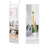 COSTWAY Over The Door Mirror, Full Length Hanging Mirrors with Adjustable Hooks, Wall Mounted Dressing Mirror for Bathroom, Bedroom and Wardrobe, 108 x 36cm (White)