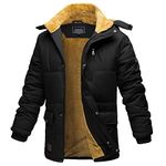 EKLENTSON Men's Outdoor Down Jackets Fleece Coat Winter Warm Windproof Puffer Jackets with Detachable Hood Black M