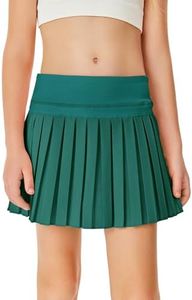 Haloumoning Girls Pleated Skirts with Shorts Athletic Tennis Skorts Sport Performance Skirt with Pockets 4-14 Years Dark Green