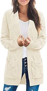 MEROKEETY Women's 2024 Long Sleeve Cable Knit Cardigan Sweaters Open Front Fall Outwear Coat, Beige, XX-Large