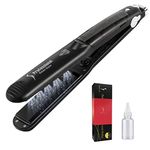 MADAMI Steam Hair Straightener Flat Iron Professional Ceramic Tourmaline 2-in-1 Straightening Iron, Adjustable 300-450F Salon Heat, 110-220V Dual Voltage, Black