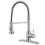 HOTTIST Kitchen Faucet with Pull Down Sprayer, Commercial Spring Kitchen Sink Faucets with Hot and Cold Supply Lines Deck Plate, Robinet de Cuisine - Brushed Nickel