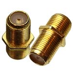 1STec 2 x Gold Plated Digital TV Coupler with Screw On Threads F-Connector Threaded Type Male Cable Lead Joiner or Gender Changer Satellite Dish or Virgin Media Freesat Roof Top Antenna Aerial Wires