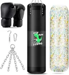 Kids Punching Bag Set, 2.75ft Filled Heavy Bag Kickboxing Bag with 2KG Sponge & 6oz Gloves, Hanging Boxing Bag for Kids Youth Boxing, MMA, Muay Thai, Karate, Martial Art, Home Gym Training