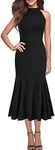 WOOSEA Womens Sleeveless Halter Neck Bodycon Mermaid Cocktail Party Midi Dresses, Black, X-Large