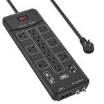 CRST Surge Protector Power Strip 4050Joules, with USB(3.1A) Flat Plug 9-FT Long Cord (Black)