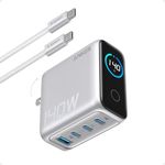 Anker MacBook Pro Charger,140W Max 4-Port GaN USB C Charger Block with Smart Display,Fast Charger USB C Power Adapter,Touch Controls for Macbook,iPad,iPhone 17/16 Series(Include 5FT Cable,Non-Battery)