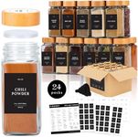 FINESSY 24 Pack Empty Glass Spice Jars with Labels with Bamboo Lids, Seasoning Organizer Jars Spice Containers with Labels Black, Seasoning Containers Airtight Spice Jars Set Kitchen Storage Bottles