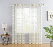 HLC.ME Broadway Stripe Decorative Sheer Light Filtering Grommet Window Treatment Curtain Drapery Panels for Bedroom & Living Room - Set of 2 Panels (54 x 84 inches Long, Ivory)